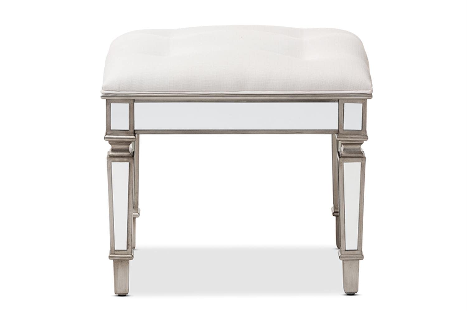 Baxton Studio Marielle Mirrored Vanity Bench in White