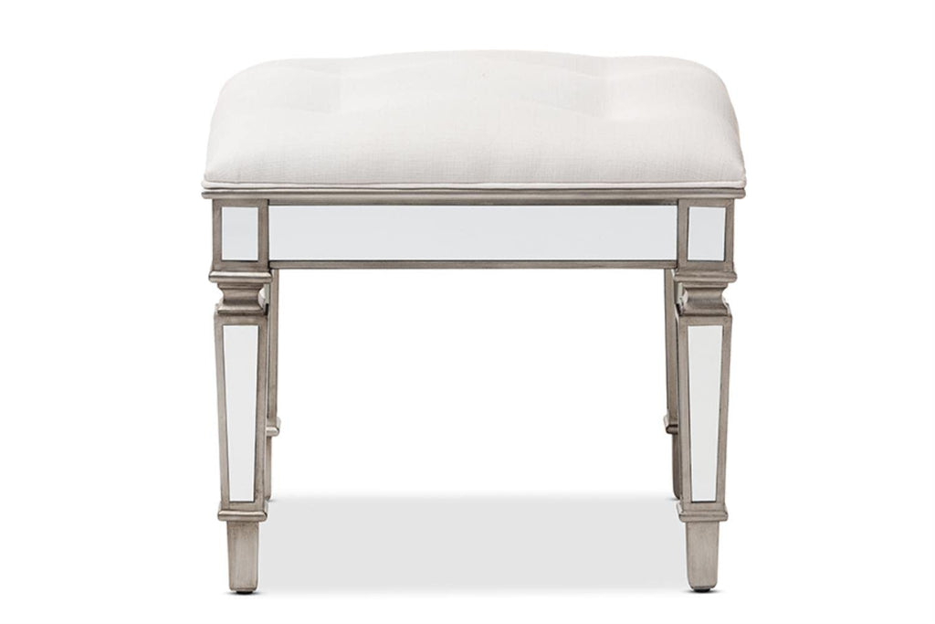 Baxton Studio Marielle Mirrored Vanity Bench in White