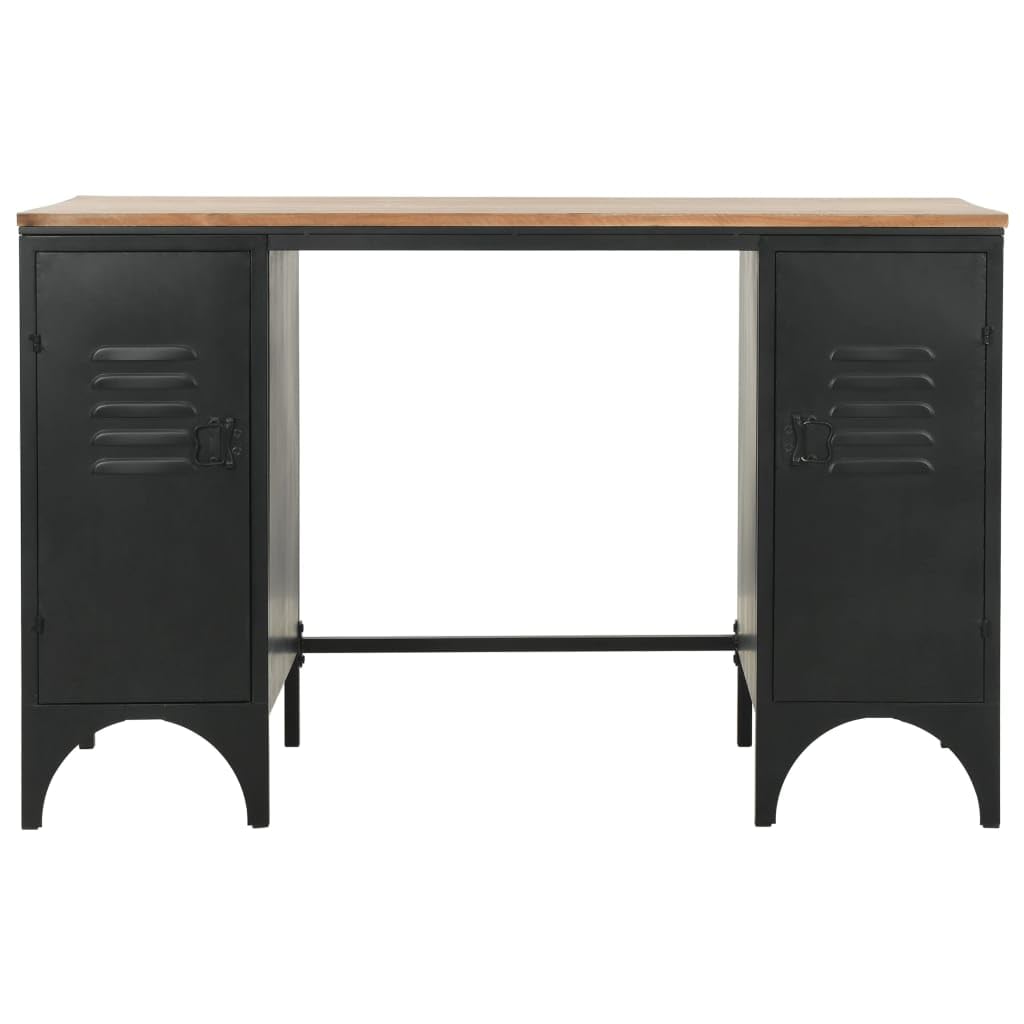vidaXL Double Pedestal Desk - Solid Firwood Top and Steel Frame - Large Cabinets for Office Storage - Industrial Style Computer Desk