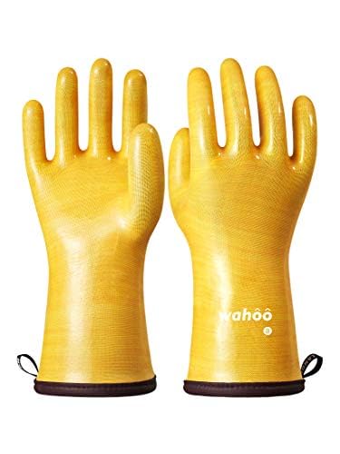 Wahoo Liquid Silicone Smoker Oven Gloves, Food-Contact Grade, Heat Resistant Gloves For Cooking, Grilling, Baking, Yellow, L/9