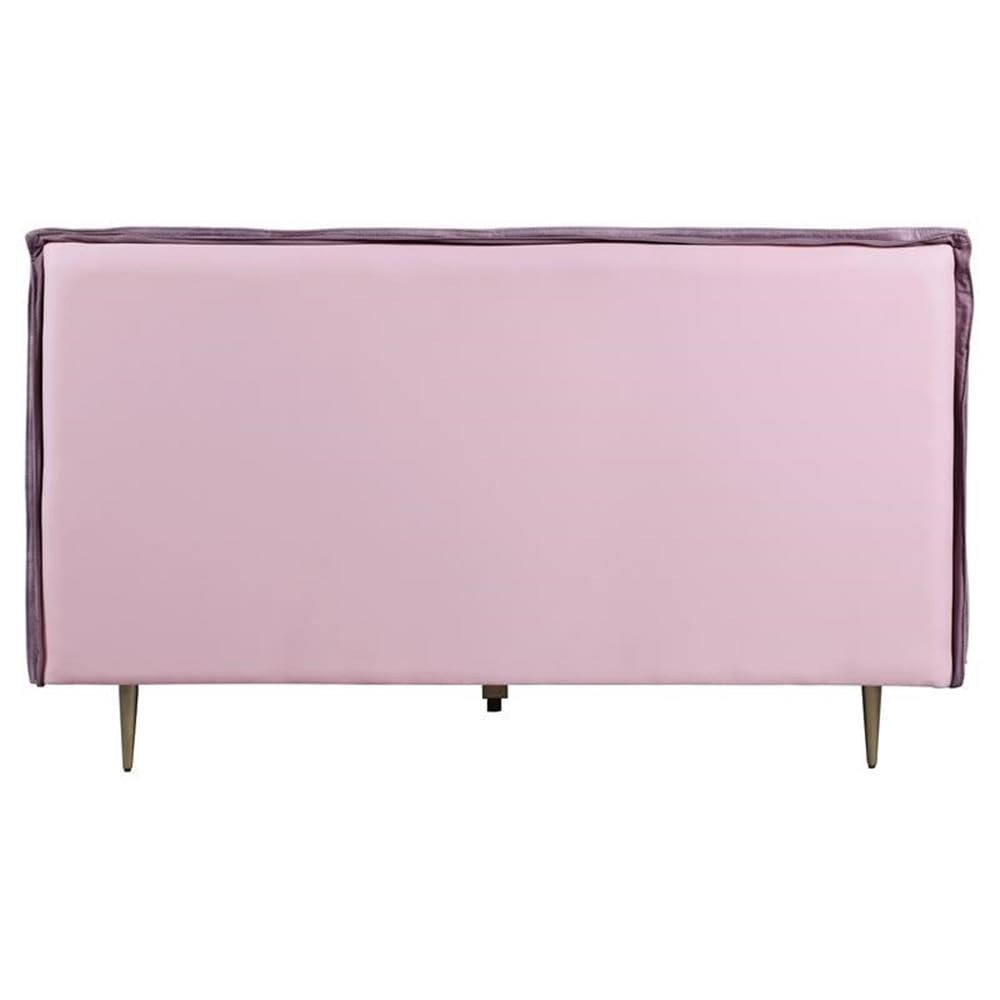 Acme Metis Top Grain Leather Upholstered Eastern King Bed in Pink
