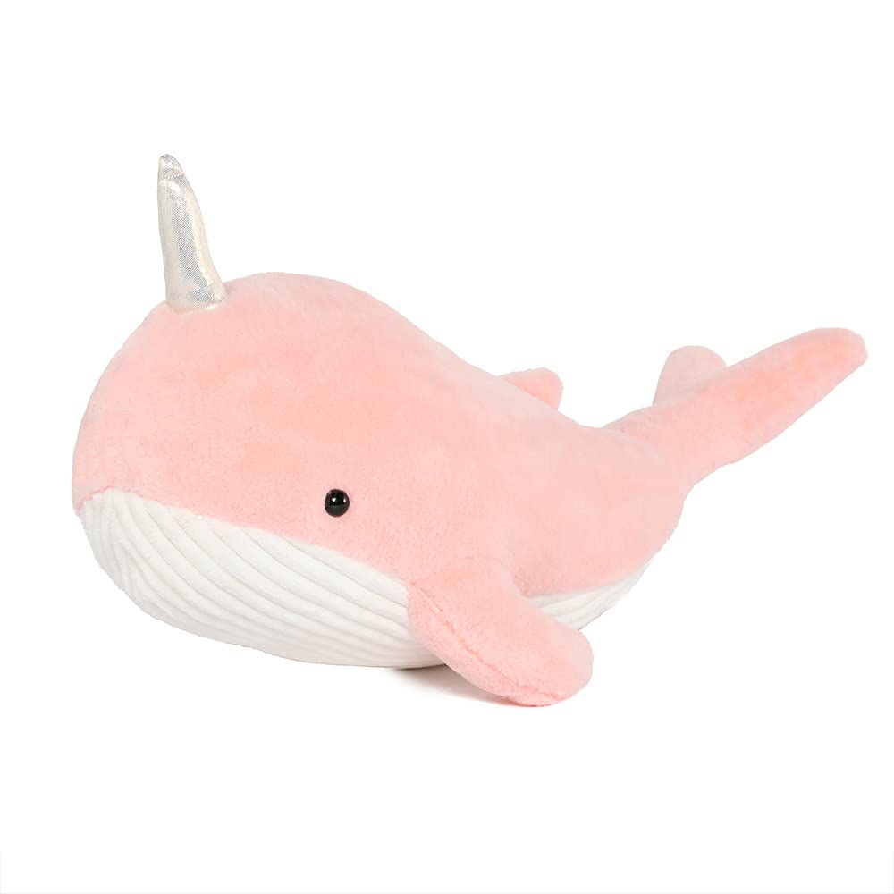 Tezituor 24 Inch Narwhal Stuffed Animal, Cute Pink Large Stuffed Whale Toy, Hugging Soft Narwhal Pillow Gift For Girls Kids