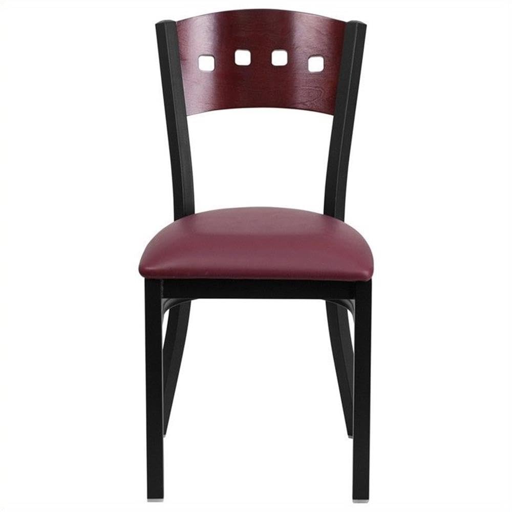Flash Furniture Hercules Series Black 4 Square Back Metal Restaurant Chair - Mahogany Wood Back, Burgundy Vinyl Seat