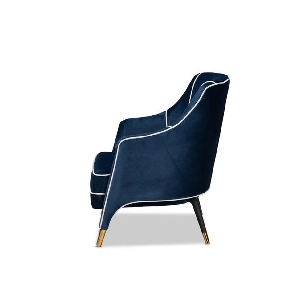 Baxton Studio Ainslie Glam and Luxe Navy Blue Velvet Fabric Upholstered Gold Finished Armchair