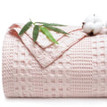 Phf Cooling Waffle Blanket Queen Size, Lightweight 60% Rayon Derived From Bamboo & 40% Cotton Breathable Blanket For Hot Sleepers, Soft And Luxury For Bed Couch And Sofa, 90'X90', Pink