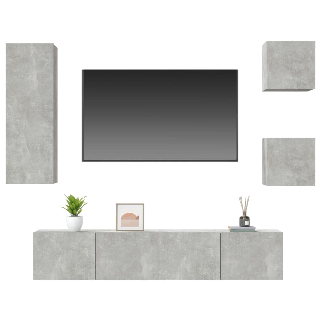vidaXL 5 Piece TV Cabinet Set Concrete Gray Engineered Wood