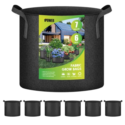 Ipower Plant Grow Bag 7 Gallon 6-Pack Heavy Duty Fabric Pots, 300G Thick Nonwoven Fabric Containers Aeration With Nylon Handles,