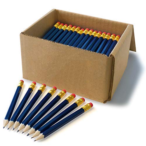 Office Addiction Half Pencil With Eraser, Golf, Craft, School, Church, Hexagon, Number 2, Sharpened, Box Of 144 (Navy Blue, 4 In