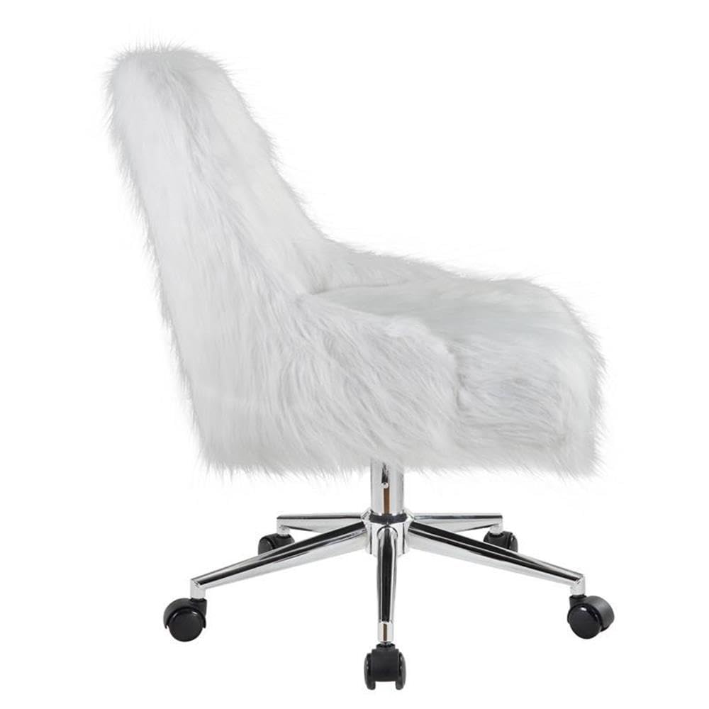 Acme Arundell II Fabric Upholstered Swivel Office Chair in White and Chrome