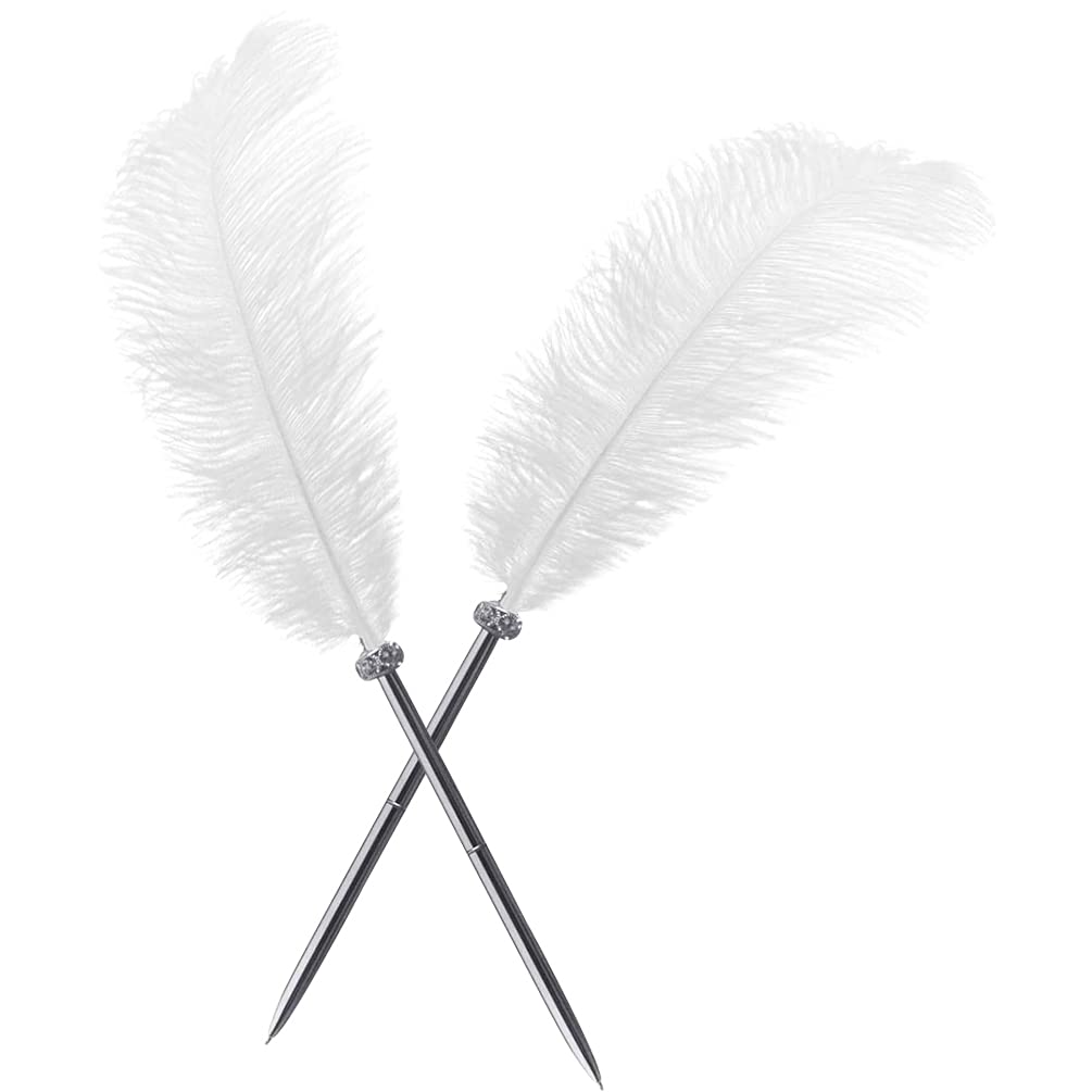 Simple Polymer 2 Pcs Feather Pen Black Ink Ballpoint Pen Vintage Feather Quill Wedding Signing Pen For Wedding Bridal Or Student