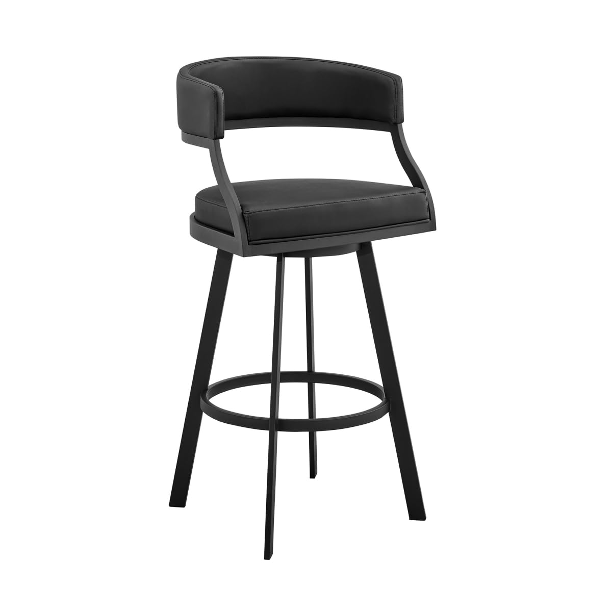 HomeRoots 476756 39 in. Black Faux Leather & Iron Swivel Low Back Bar Height Chair