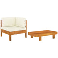 vidaXL 2-Piece Patio Lounge Set with Cream White Cushions, Solid Acacia Wood, Configurable Outdoor Seating Ensemble with Table
