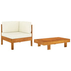 vidaXL 2-Piece Patio Lounge Set with Cream White Cushions, Solid Acacia Wood, Configurable Outdoor Seating Ensemble with Table