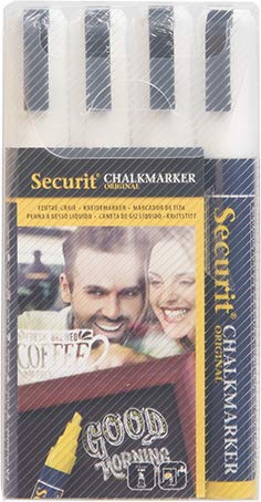 Securit Liquid Chalk Marker, Chisel, White, 4/Pk