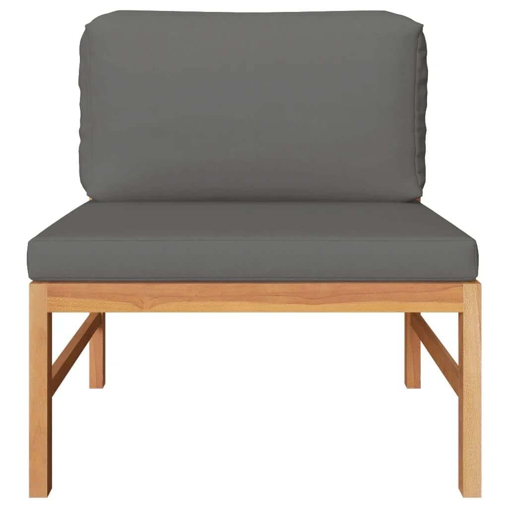 vidaXL Garden Middle Sofa with Dark Gray Cushions - Solid Teak Wood Outdoor Furniture