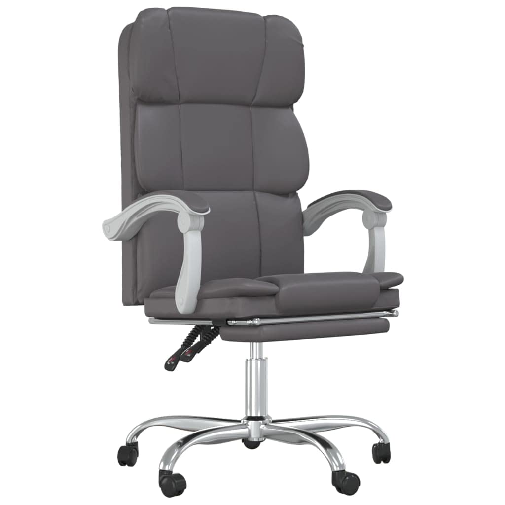 vidaXL Reclining Office Chair in Gray Faux Leather - Modern Design, Lying Down Feature, Armrest, Foam Filling