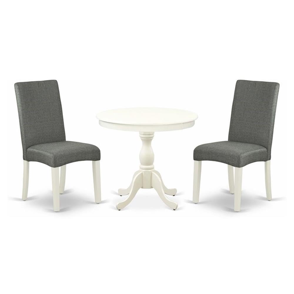 East West Furniture AMDR3-LWH-07 3 Piece Dining Table Set for Small Spaces Contains a Round Kitchen Table with Pedestal and 2 Gr