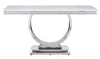 Acme Zander Sofa Table in White Printed Faux Marble and Mirrored Silver Finish