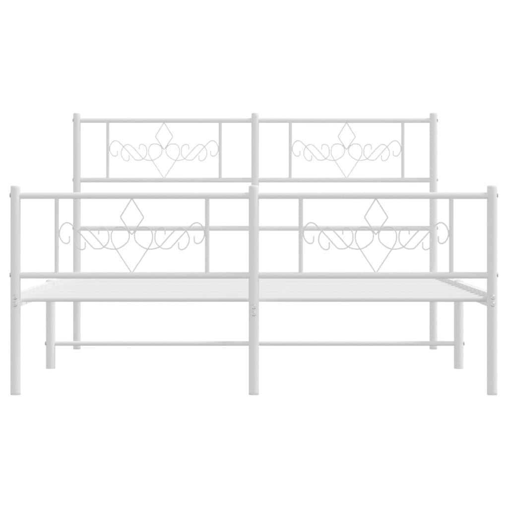 vidaXL White Metal Bed Frame with Supportive Headboard and Footboard, Extra Storage Space, Durable Steel Construction, for Bedroom, Guest Room, Dorms - 53.1"x74.8" Size