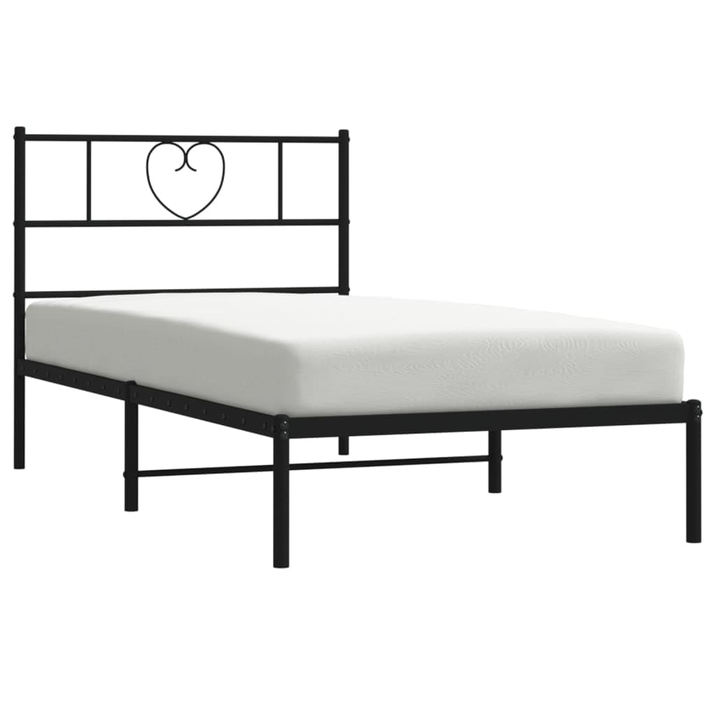 vidaXL Single Metal Bed Frame with Stable Slats and Spacious Storage, Stylish Black Finish, Modern Design for Bedroom, Mattress Size 39.4 x 74.8
