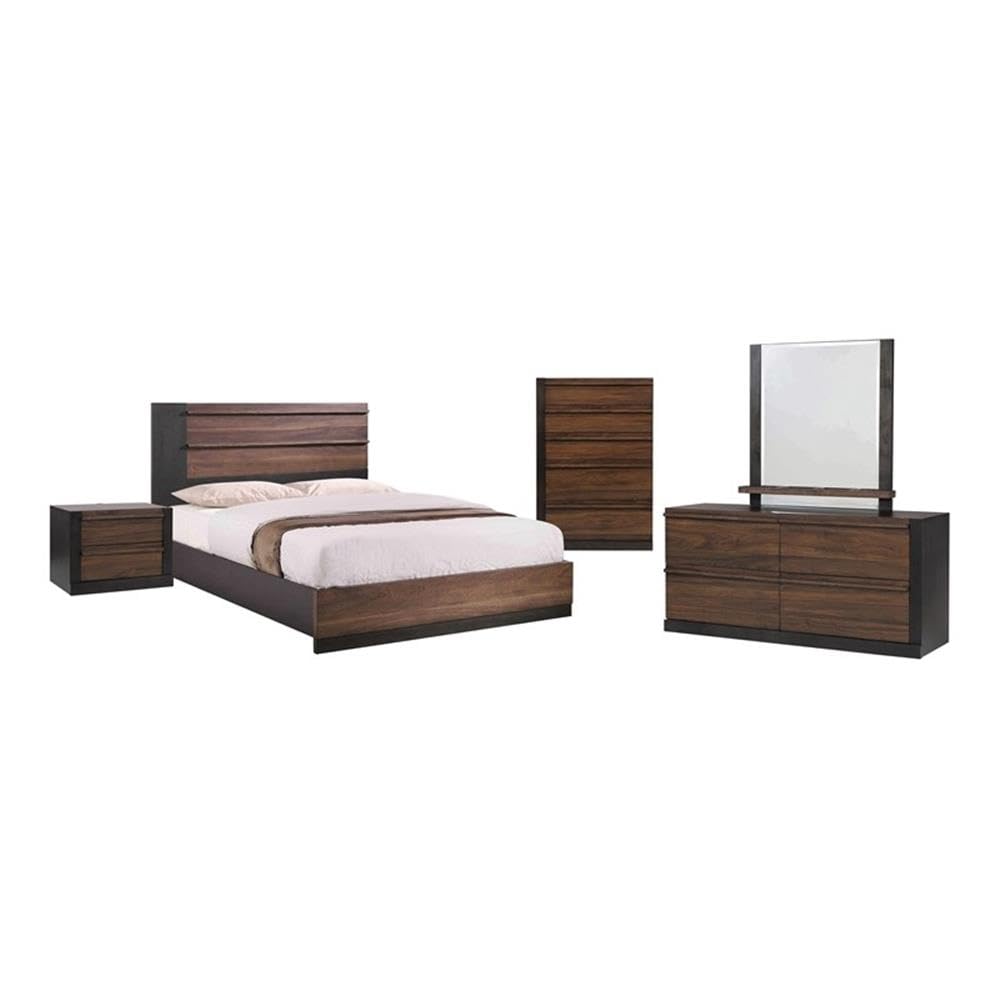 Coaster 5-Piece Modern Wood Queen Flatform Bedroom Set In Walnut