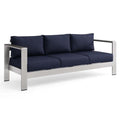 Modway Shore Outdoor Patio Aluminum And Fabric Sofa In Silver/Navy