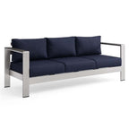 Modway Shore Outdoor Patio Aluminum And Fabric Sofa In Silver/Navy