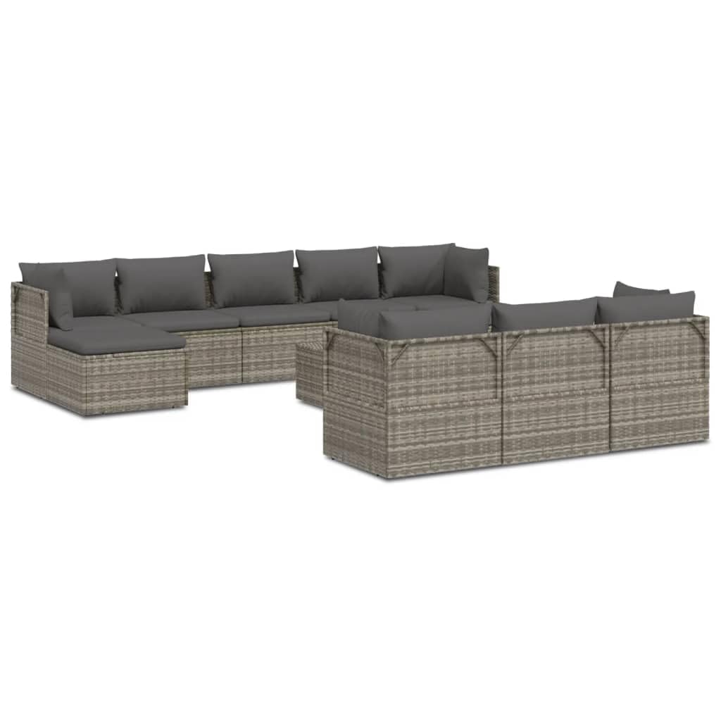 vidaXL 11 Piece Modern Patio Lounge Set with Cushions, Practical Storage and Waterproof Bags, Gray Poly Rattan and Steel Frame for Outdoor Relaxation