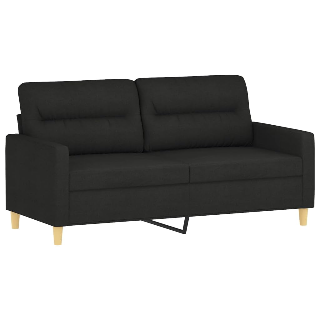 vidaXL 2-Seater Sofa – Stylish Black Fabric Couch with Metal Frame and Wide 55.1” Seating Space – Comfortable Modern Sofa for Living Room, Lounge, or Office