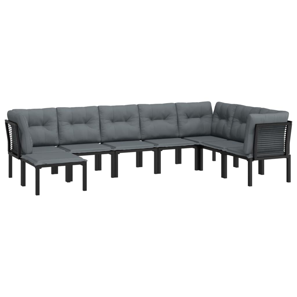 vidaXL Modern 8 Piece Patio Lounge Set in Black and Gray, Made of Sturdy Steel and Weather-Resistant Poly Rattan with Comfortable Cushions and Modular Design