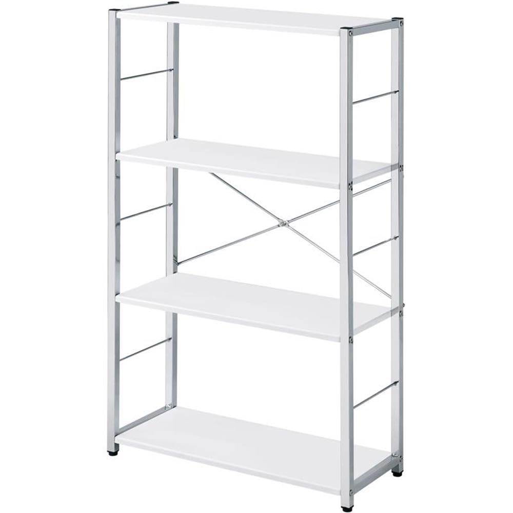 Acme Tennos 4 Wooden Shelves Bookshelf with Metal Frame in White and Chrome