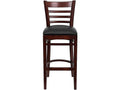 2 Pk. Mahogany Finished Ladder Back Wooden Barstool - Black Vinyl Seat
