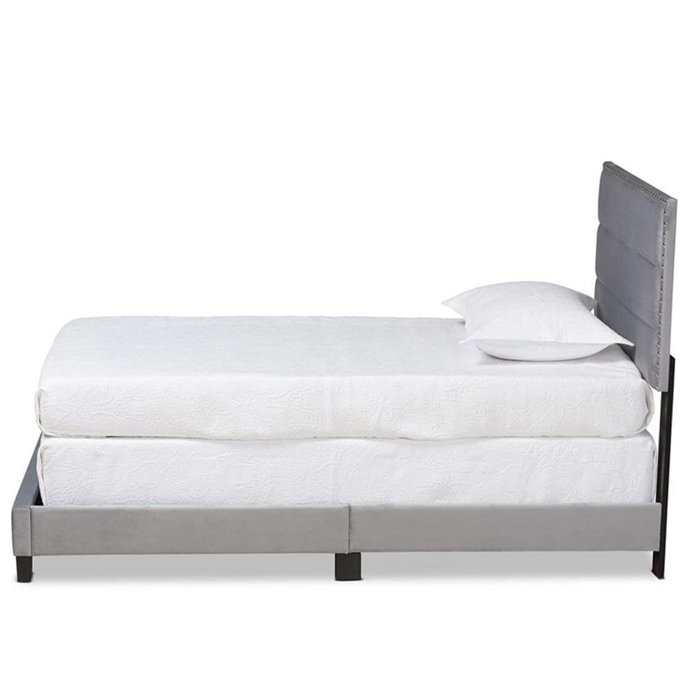 Baxton Studio Tamira Modern and Contemporary Glam Grey Velvet Fabric Upholstered Twin Size Panel Bed