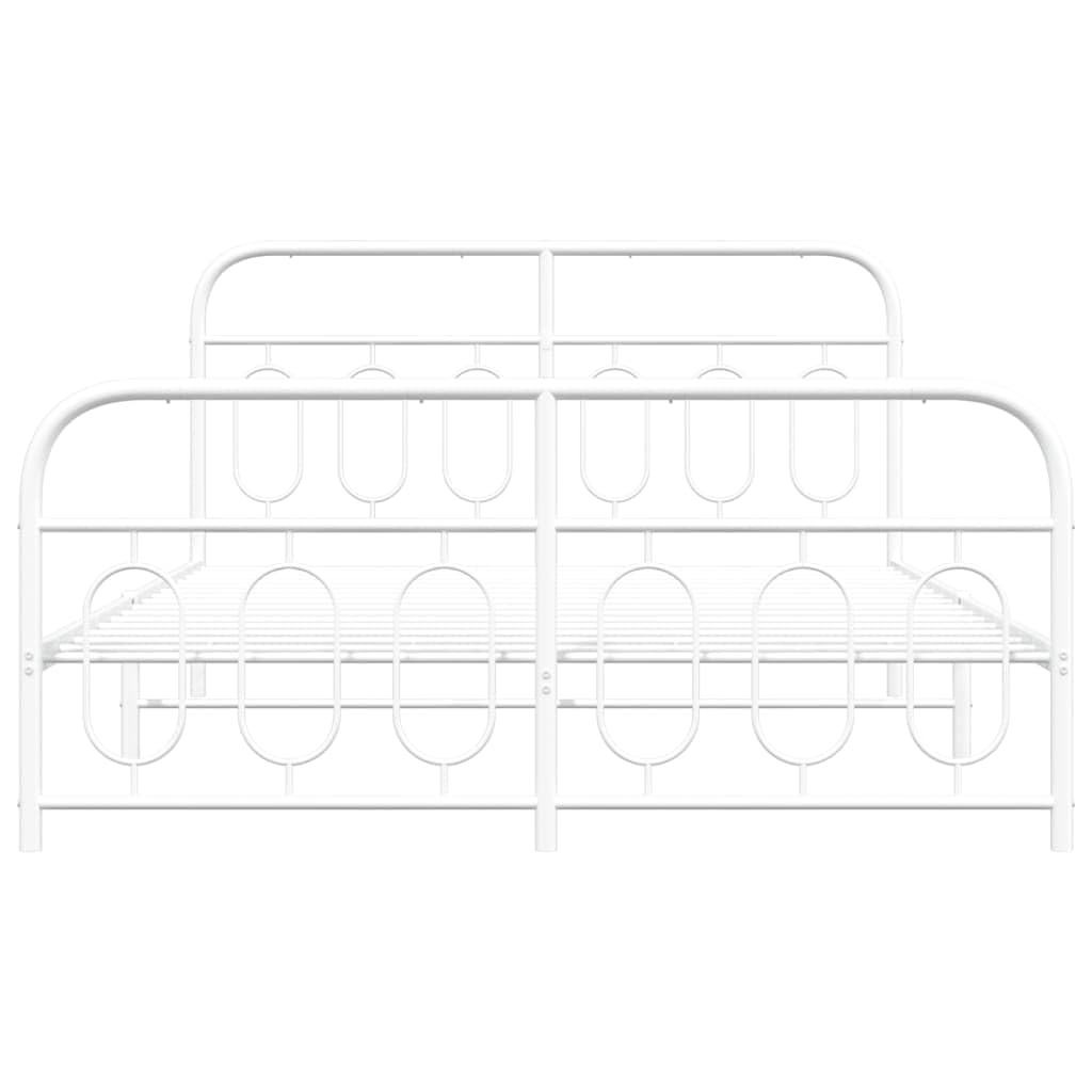 vidaXL Double Bed Frame with Headboard/Footboard - Steel Frame and Metal Slats - White - Storage Space - Bedroom Furniture - 81.5&quot;x61.4&quot;x39.4&quot;