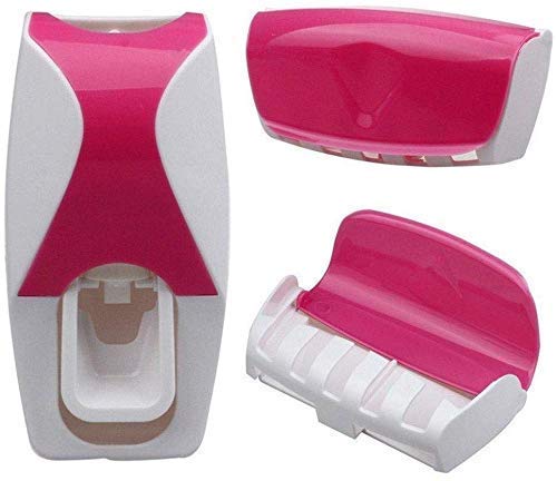 Vroxy Multipurpose Wall Mounted Hands Free Automatic Toothpaste Plastic Squeezing Device with 5 Toothbrush Holder for Washroom &