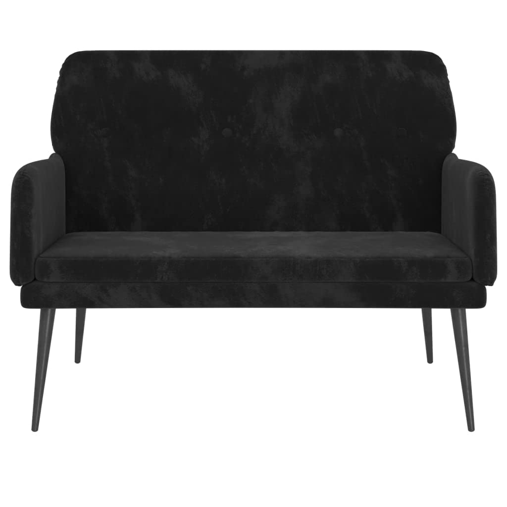 vidaXL Black Velvet Loveseat Bench - Upholstered Metal/Plywood Frame with Armrests for Living Room, Lounge Seating, Home Decor