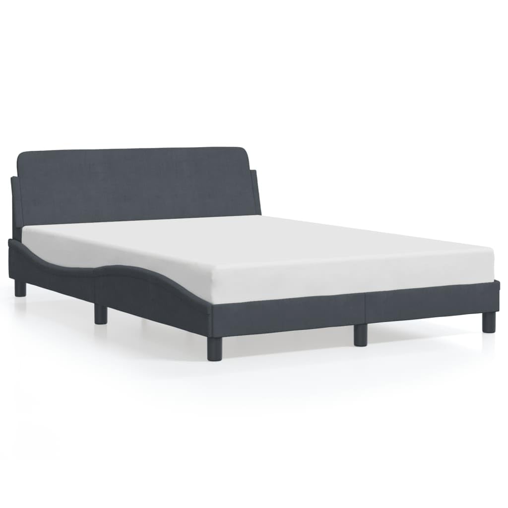 vidaXL Bed Frame with Headboard, Full Velvet, Dark Gray - Modern Style, Plywood Slats, Sturdy Legs, 53.9"x 74.8"