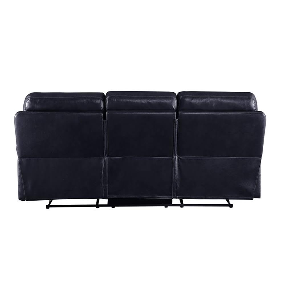 Acme Aashi Leather-Gel Horizontal Tufted Motion Reclining Sofa in Navy