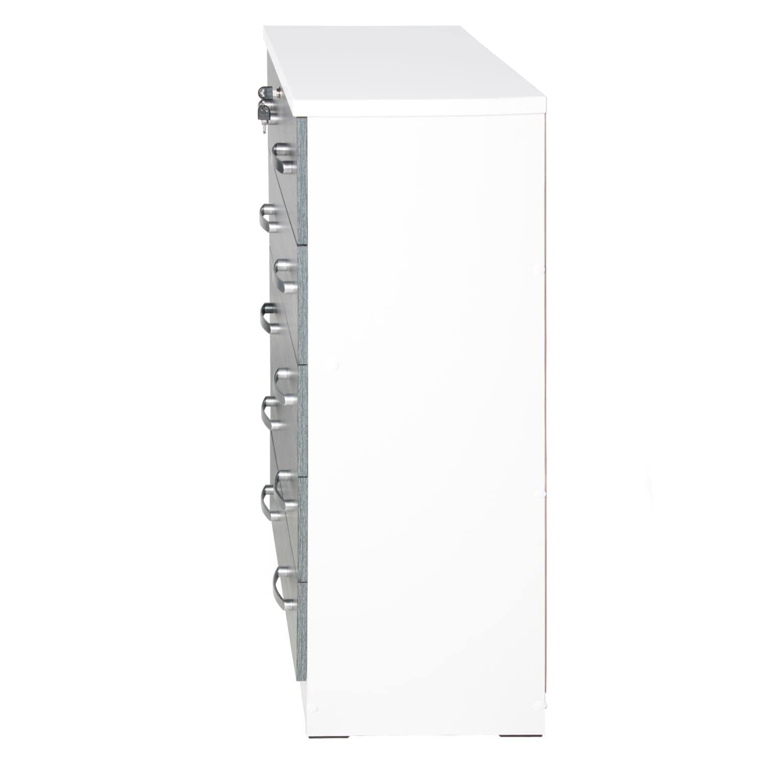 Better Home Products Cindy 5 Drawer Chest Wooden Dresser with Lock in White/Gray