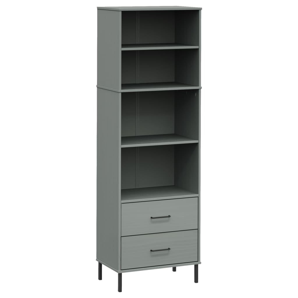 vidaXL Solid Pine Wood Bookcase with Drawers and Metal Feet - Industrial Style - Gray Finish - 23.6&quot;x13.8&quot;x70.9&quot;