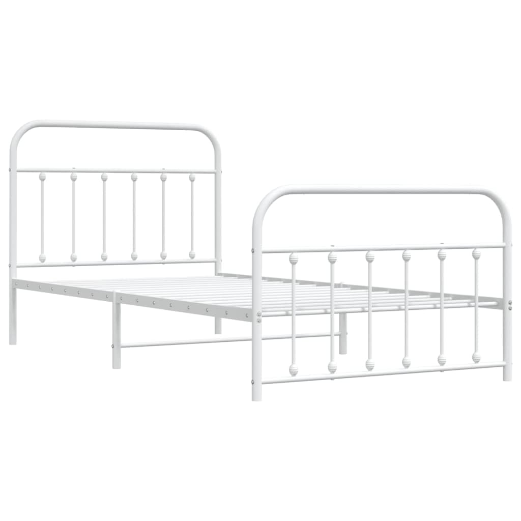 vidaXL 12 Inch Twin XL Metal Bed Frame with Headboard & Footboard, No Box Spring Needed, Noise Free Platform Bed Frame with Steel Slats, Easy Assembly, Under Bed Storage, Minimalist, White