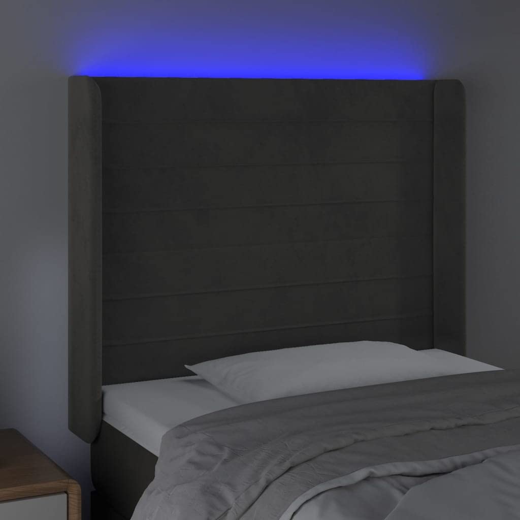 vidaXL LED Headboard, Upholstered Headboard for Bed Home, Bed Headboard with LED Light, Bedroom Furniture, Dark Gray 40.6"x6.3"x46.5"/50.4" Velvet