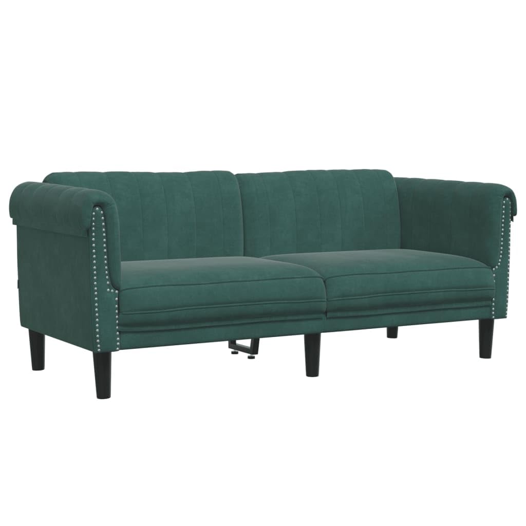 vidaXL Dark Green Velvet 2-Seater Sofa - Upholstered Loveseat for Living Room/Lounge/Occasional Couch - Modern Elegant Design Comfortable Seating (71.7 x 30.3 x 29.1 inches)