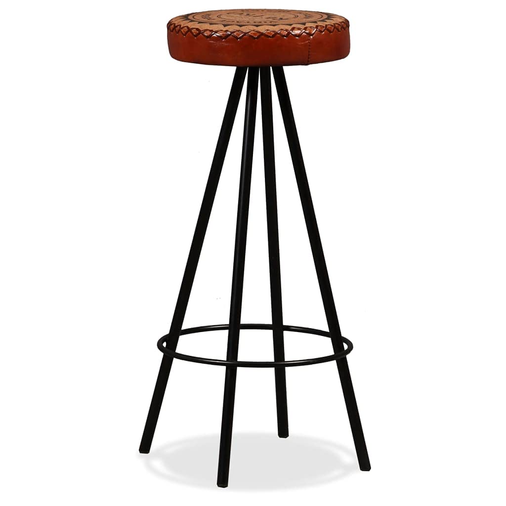 vidaXL Bar Stools - Industrial Design, Genuine Leather & Canvas Upholstery, Strong Steel Legs, Brown & Black, 2pcs Set