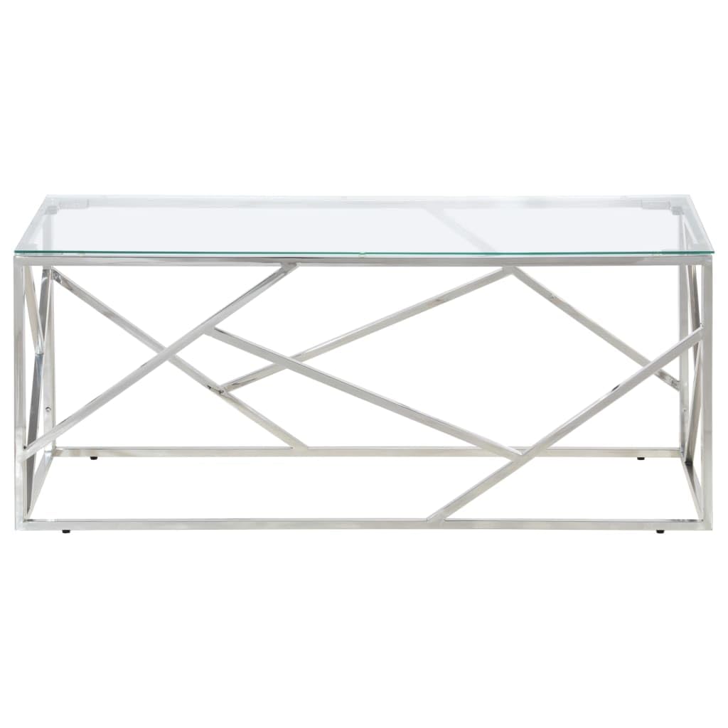 vidaXL Silver Stainless Steel Coffee Table - Tempered Glass Top, Modern Accent Sofa Table for Living Room/Lounge, Rectangular 43.3"x17.7"x17.7"