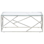vidaXL Silver Stainless Steel Coffee Table - Tempered Glass Top, Modern Accent Sofa Table for Living Room/Lounge, Rectangular 43.3"x17.7"x17.7"
