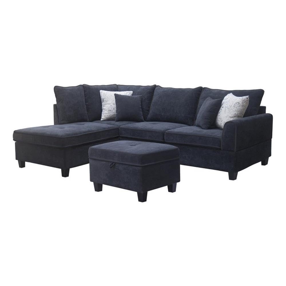 Lilola Home Harmony 99.5&quot; W Black Fabric Sectional Sofa with Left-Facing Chaise and Storage Ottoman