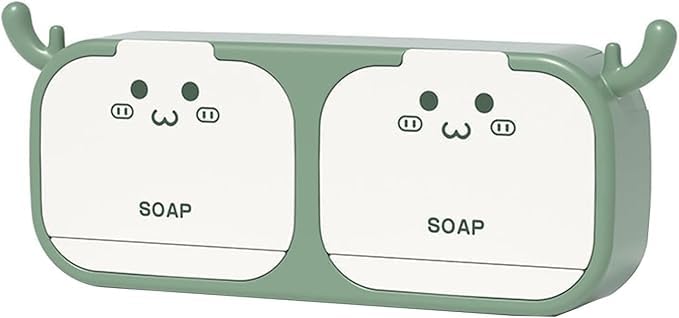 Vroxy Wall Mounted Double Bar Bathroom Soap Box Holder Soap Dish with Draining Tray and Lid for Bathroom, Shower, Kitchen Sink (