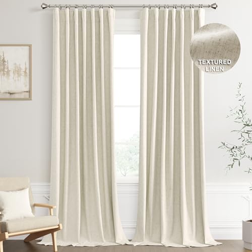 Joywell Linen 100% Blackout Curtains 108 Inches Long, Rod Pocket,Back Tab,Hook Belt,Clip Rings,Full Shade Full Light Blocking Drapes For Bedroom Dining Room Decor 9 Ft (2 Pieces,52 X 108,Linen)