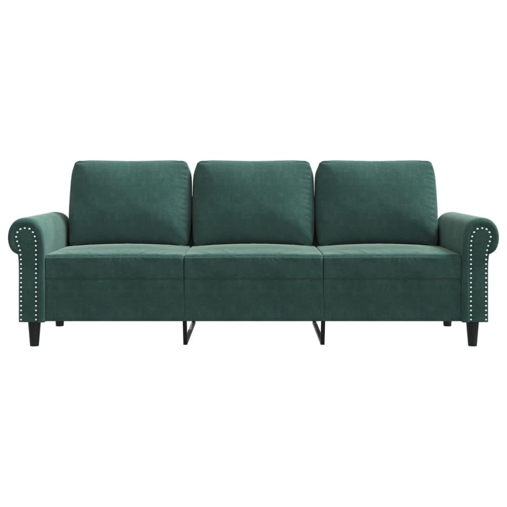 vidaXL 3-Seater Velvet Sofa with Thickly Padded Seats - Dark Green Sofa for Living Room, Lounge, Office with Sturdy Metal Frame